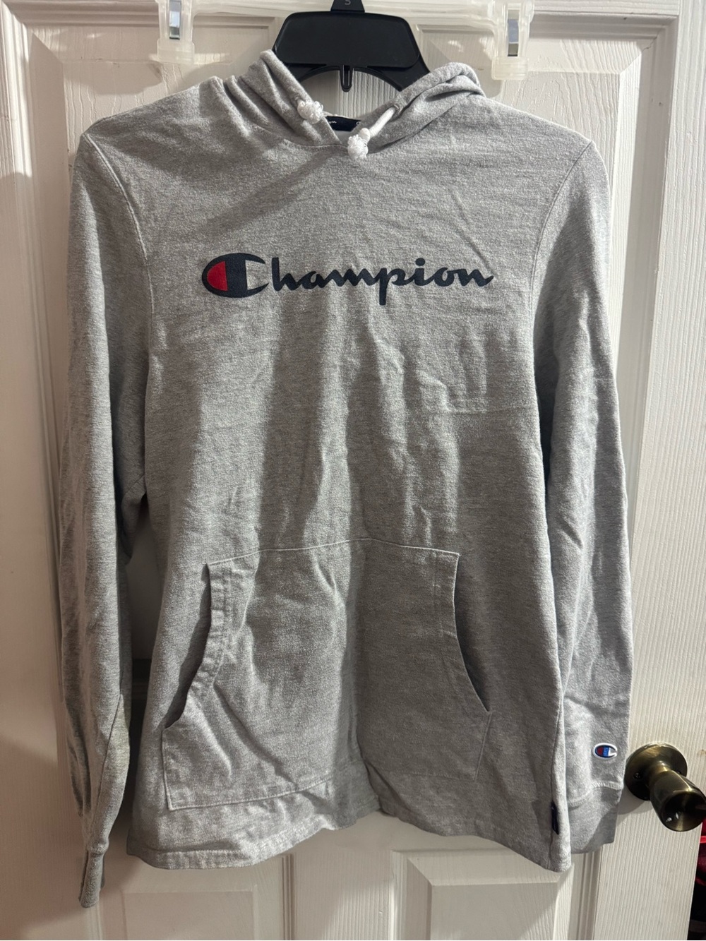 Champion Gray Pullover Hoodie with Navy & Red Logo Size S
